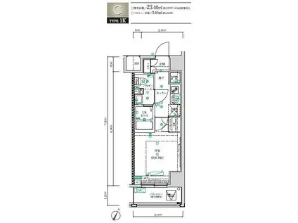 SQUARE CITY KAWASAKI(1K/2階)の間取り写真