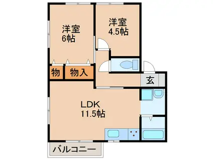 ドゥエル(2LDK/1階)の間取り写真