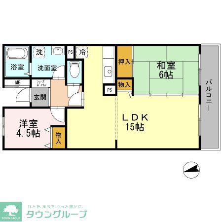 BELLEVUE壱番館 ヴェルビュー(2LDK/5階)の間取り写真