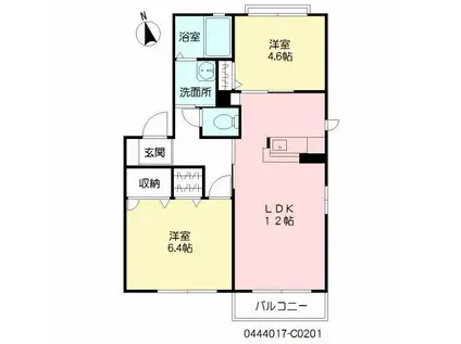 グランシャリオ C棟(2LDK/2階)の間取り写真