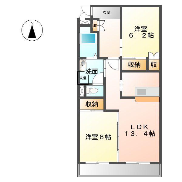 グランドヒルズ神の倉(2LDK/1階)の間取り写真