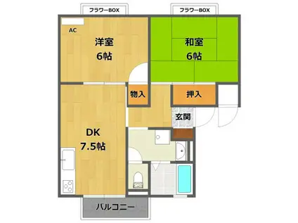 ホワイトヴィラ2番館(2DK/1階)の間取り写真