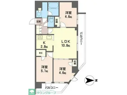 ツインズ国立I(3LDK/6階)の間取り写真