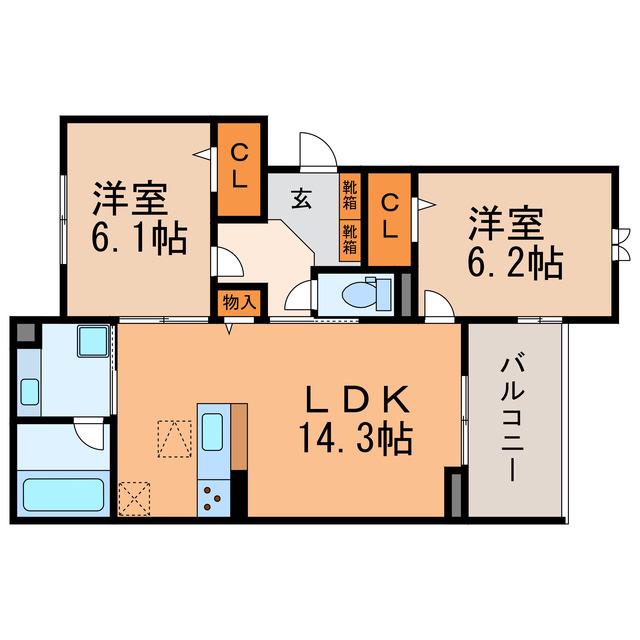 グランボヌール(2LDK/3階)の間取り写真