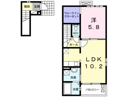 ル リアンII(1LDK/2階)の間取り写真