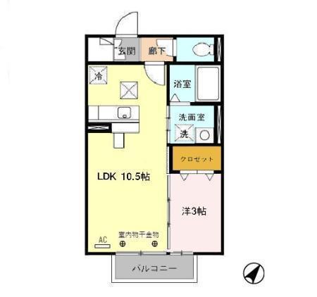 うらら・鞍月(1LDK/2階)の間取り写真