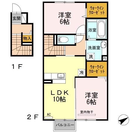 ドルフアザレア(2LDK/2階)の間取り写真
