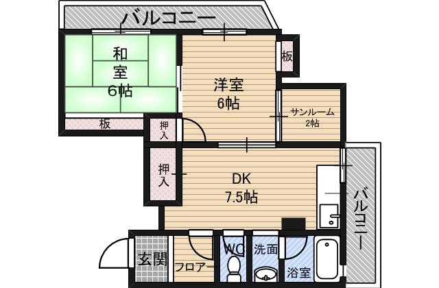 中井ハイツ(2DK/2階)の間取り写真