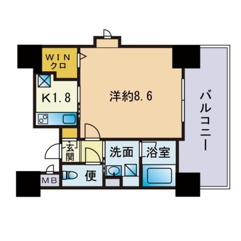アクタス薬院Ⅲ(1K/13階)の間取り写真