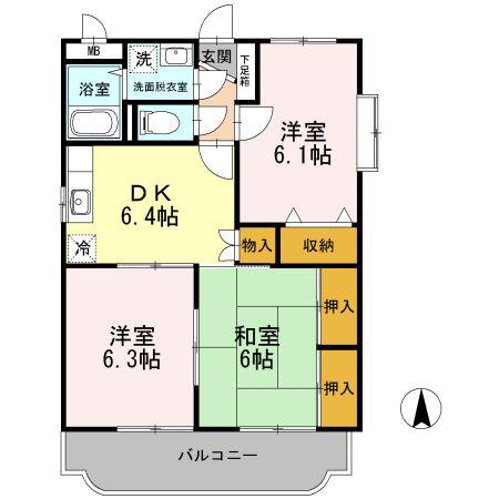 柳原マンション I(3DK/2階)の間取り写真
