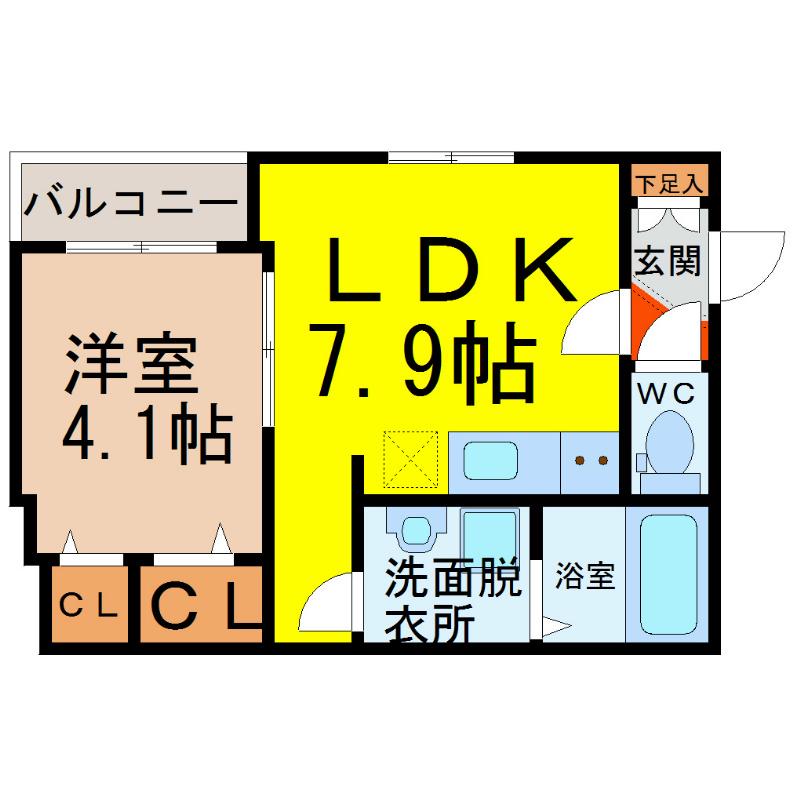 LE CIEL 大秋町(1LDK/3階)の間取り写真