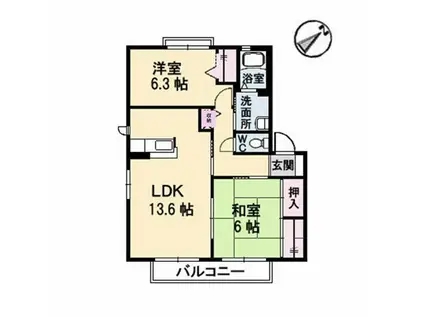 カミーリアB棟(2LDK/2階)の間取り写真