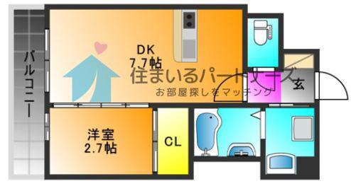 RESIDENCE花畑(1DK/9階)の間取り写真