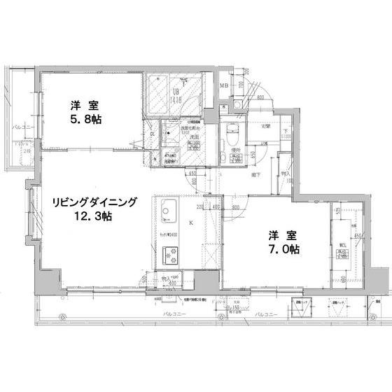 プライマル福岡平尾(2LDK/3階)の間取り写真