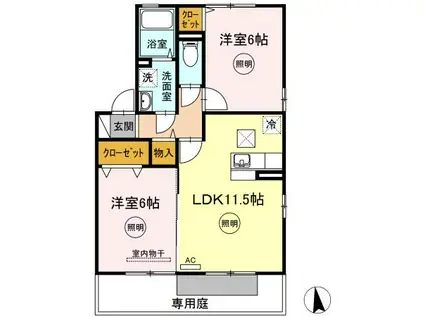 リジェールB棟(2LDK/1階)の間取り写真