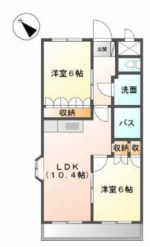 アンジュ・フォンティーヌ(2LDK/2階)の間取り写真