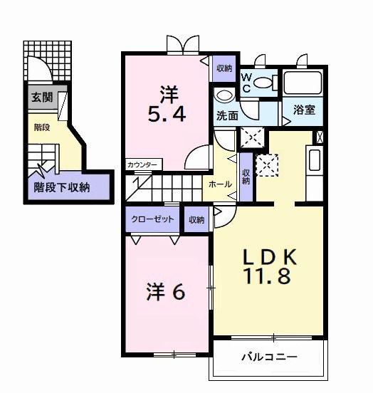 グランドステージC(2LDK/2階)の間取り写真