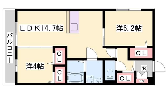 VIVALES明石(2LDK/3階)の間取り写真