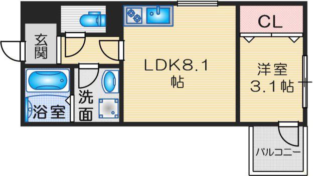 ARCA豊中曽根(1LDK/3階)の間取り写真