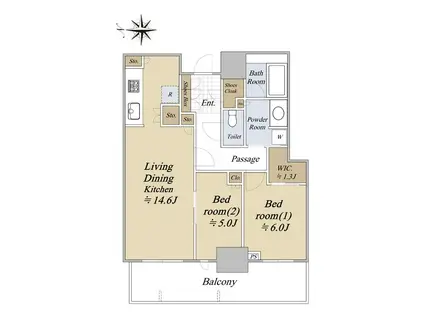 グランドメゾン新梅田タワー THE CLUB RESIDENCE(2LDK/13階)の間取り写真