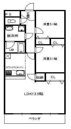 アビタシオン別府(2LDK/4階)の間取り写真