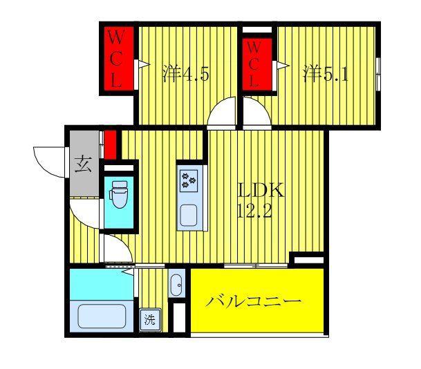 CLASSEUM都賀(2LDK/2階)の間取り写真
