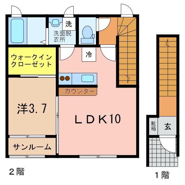 マグノリア(1LDK/2階)の間取り写真