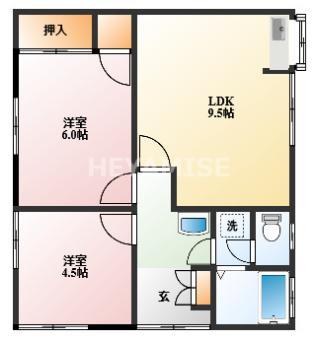 南ヶ丘ハイツ(2LDK/1階)の間取り写真