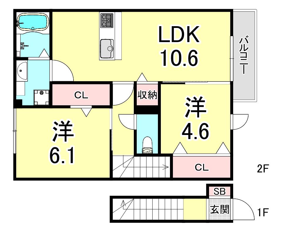 オーロラアーク五色(2LDK/2階)の間取り写真