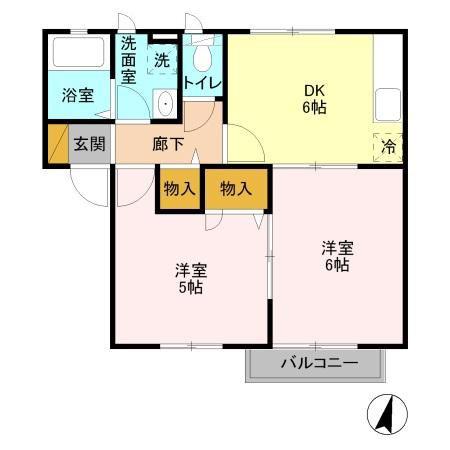 エミナン2(2DK/2階)の間取り写真