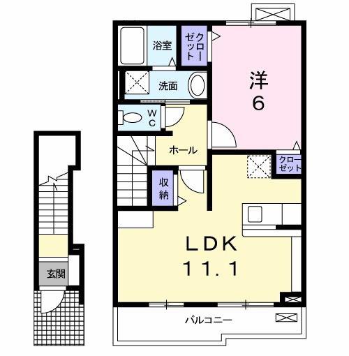 フレイムA(1LDK/2階)の間取り写真