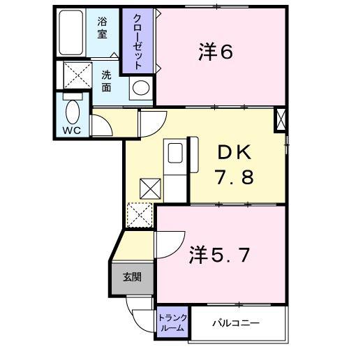 ドリームズI(2DK/1階)の間取り写真