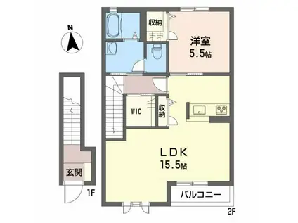グランヴィルN棟(1LDK/2階)の間取り写真