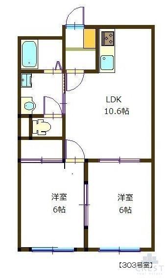 クレセント道三(2LDK/3階)の間取り写真