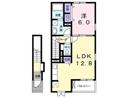 オンフォレスト岩国B(1LDK/2階)の間取り写真