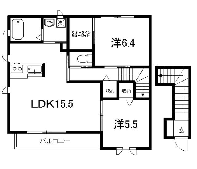 グランマスト杉井流II(2LDK/2階)の間取り写真