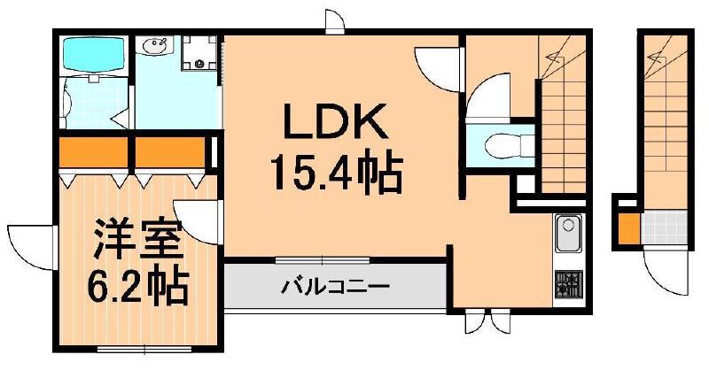 リュウ ドゥ デタント(1LDK/2階)の間取り写真