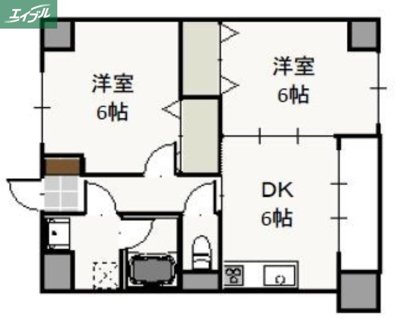 ウッドコート医大南(2DK/3階)の間取り写真