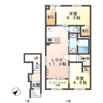 清水区船原マンション(2LDK/2階)の間取り写真