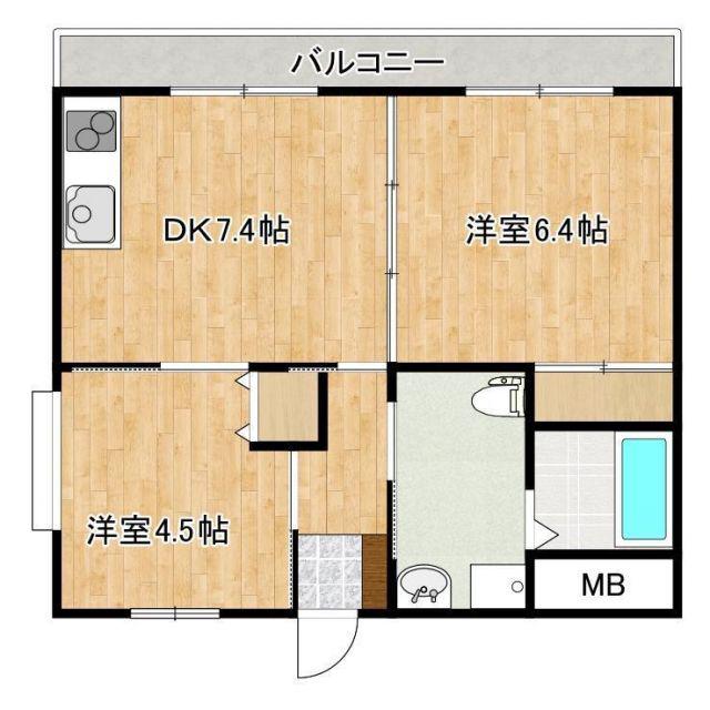フレール水前寺(2DK/4階)の間取り写真