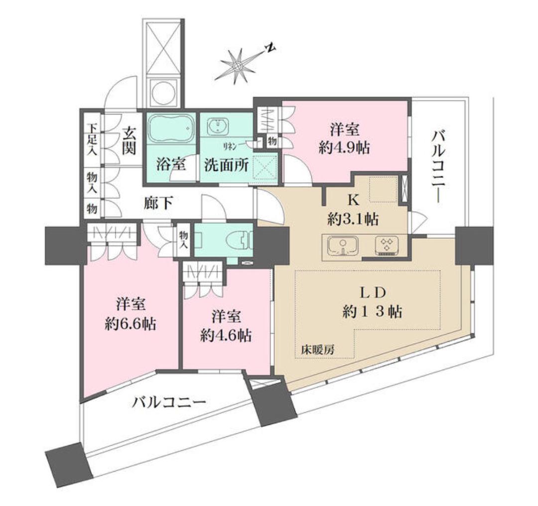 ザ・パークハウス西新宿タワー60(3LDK/13階)の間取り写真