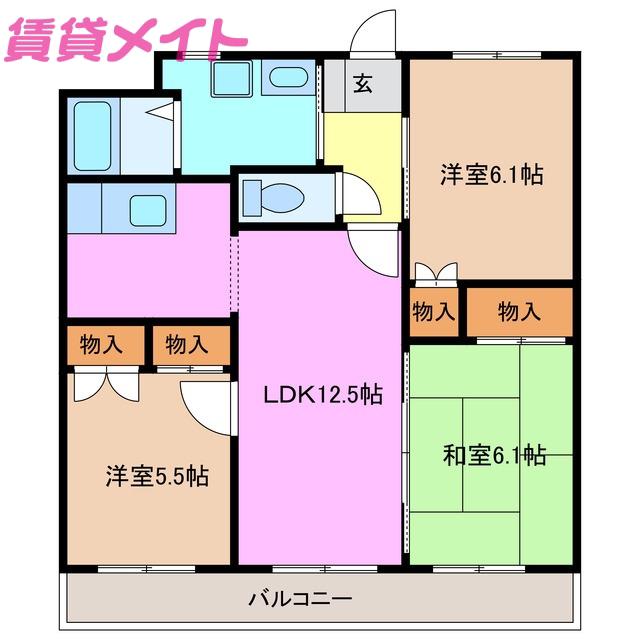 コンフォート桑名(3LDK/2階)の間取り写真