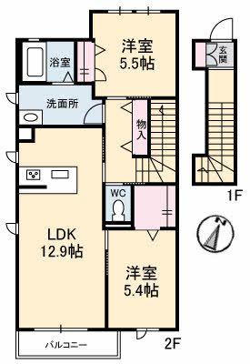 メイソン ブランシュB棟(2LDK/2階)の間取り写真