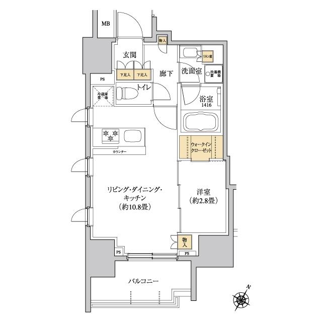 グレーシアフィット三軒茶屋(1LDK/14階)の間取り写真