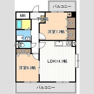 ベイシティ桔梗V(2LDK/6階)の間取り写真