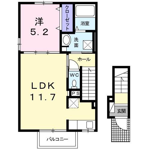 シェーン バッハ 上富井B棟(1LDK/2階)の間取り写真