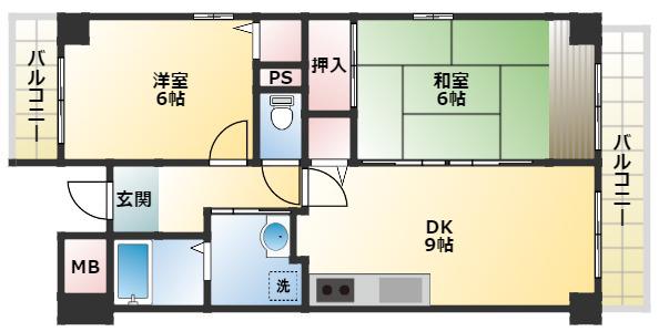アメニティー西脇(2DK/5階)の間取り写真