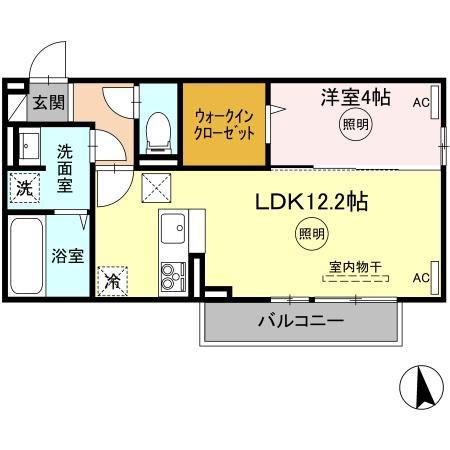 カルテット D棟(1LDK/1階)の間取り写真