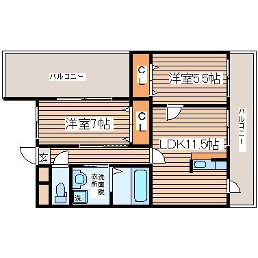 パルティール中山(2LDK/1階)の間取り写真