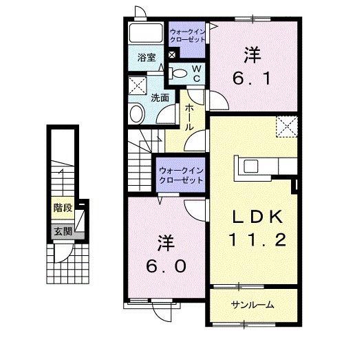 フレックス ガーデン 弐番館(2LDK/2階)の間取り写真